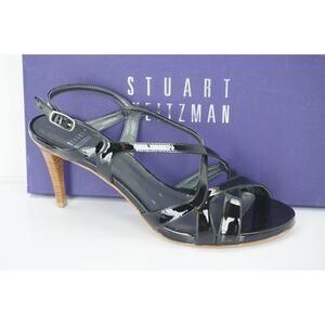 Stuart Weitzman Black Patent Leather Operetta Strappy Sandals